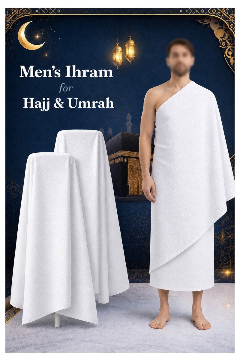 Fabienne 2-Pc Ihram Towel Set Premium Non-Stitched Ihram for Men Pure White Hajj Umrah Towel Large, 82x42 inches 210x110cm Lightweight Umrah Essentials Hygienic Pilgrimage Towel with Bag - Image 1