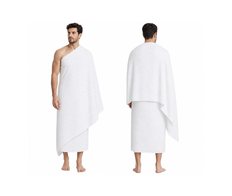 Fabienne 2-Pc Ihram Towel Set Premium Non-Stitched Ihram for Men Pure White Hajj Umrah Towel Large, 82x42 inches 210x110cm Lightweight Umrah Essentials Hygienic Pilgrimage Towel with Bag - Image 3