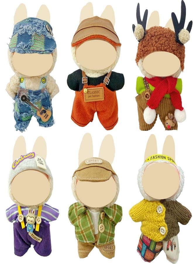 Ezcora 6 Sets Doll Clothes Compatible with Labubu Dolls, Fashion Outfit Collection with Hats & Accessories for 17cm Mini Doll, (No Dolls) (Cozy Indie Style) - Image 1