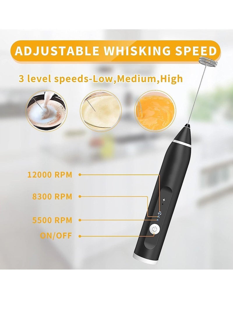 Milk Frother, Handheld Electric Egg Whisk USB Rechargeable Foam Maker with Stainless Steel Whisks & 3 Speed Adjustable Egg Beater Mini Blender Drink Mixer Milk Frother for Coffee Chocolate Egg Mix - Image 2