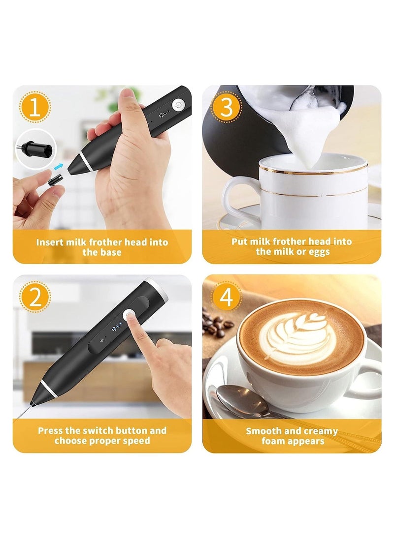 Milk Frother, Handheld Electric Egg Whisk USB Rechargeable Foam Maker with Stainless Steel Whisks & 3 Speed Adjustable Egg Beater Mini Blender Drink Mixer Milk Frother for Coffee Chocolate Egg Mix - Image 3