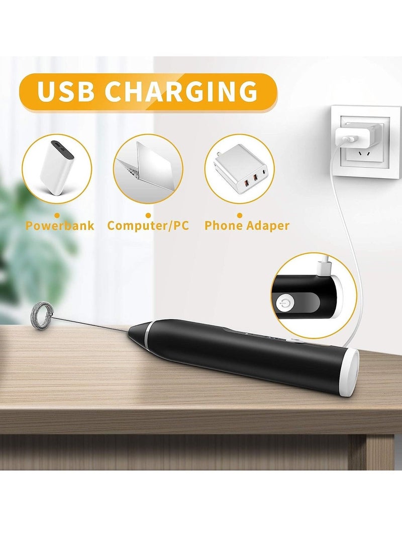 Milk Frother, Handheld Electric Egg Whisk USB Rechargeable Foam Maker with Stainless Steel Whisks & 3 Speed Adjustable Egg Beater Mini Blender Drink Mixer Milk Frother for Coffee Chocolate Egg Mix - Image 4