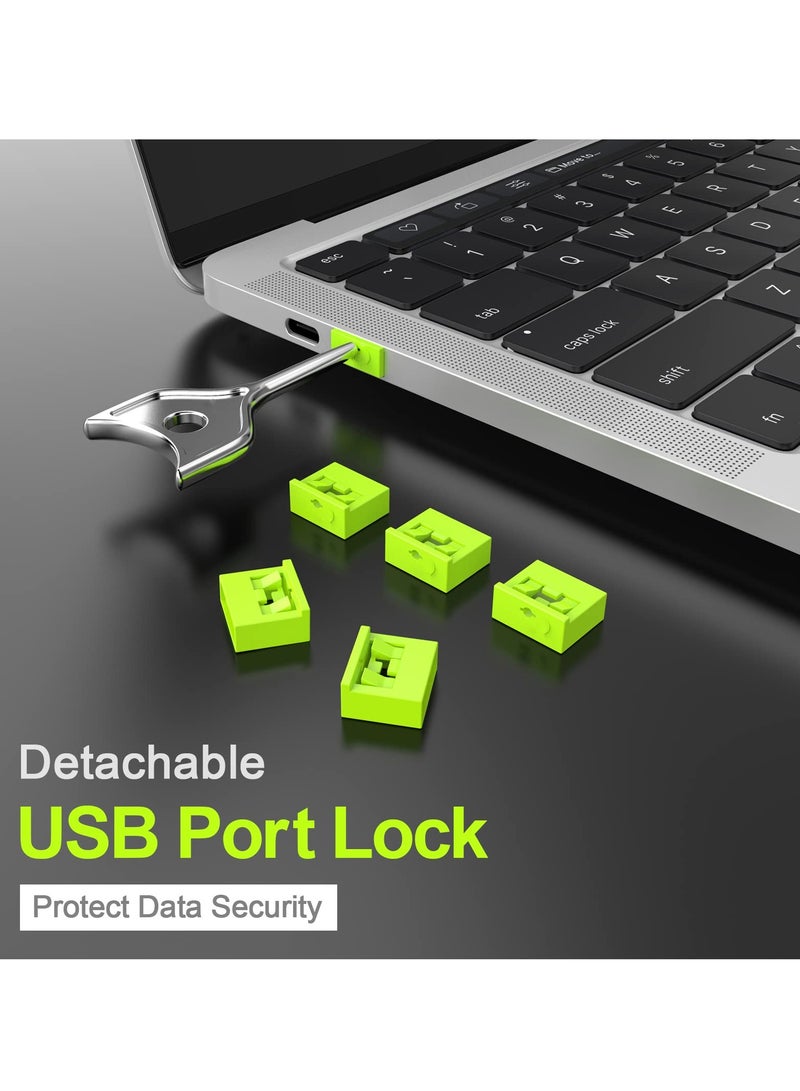 10 Pcs USB-A Port Blocker with Key, Locking Dust Cap Female Port Plug Protector, Compatible with USB A Ports, Computers, TVs, Routers, Green - Image 3