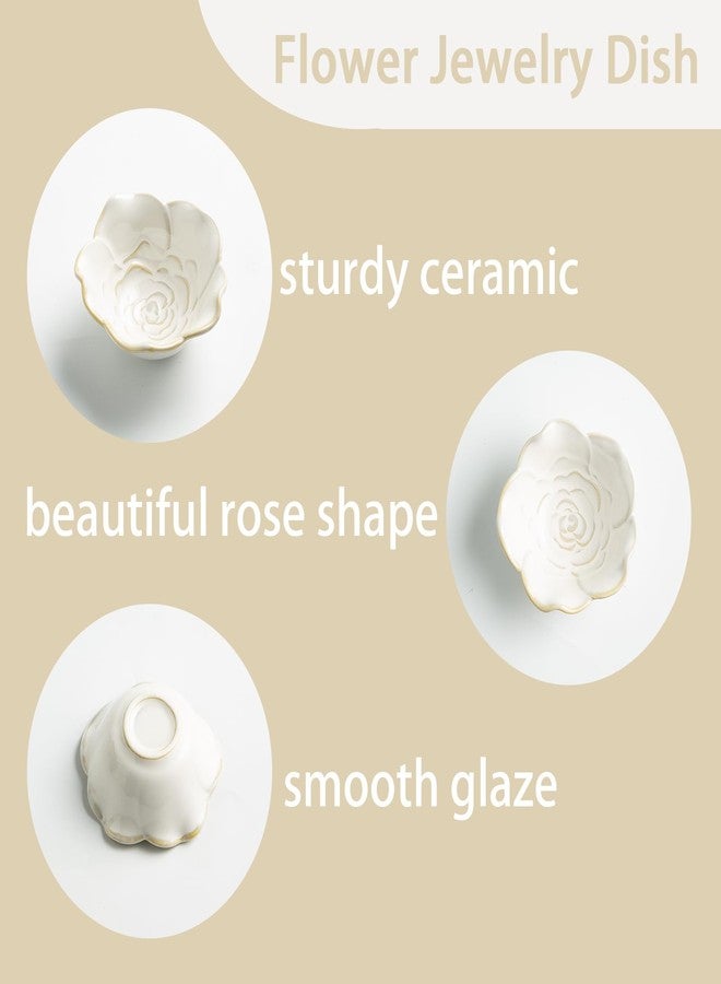 Mecaikru Ceramic Flower Jewelry Dish, Cute Jewelry Tray Vanity Organizer, Trinket Dish for Rings Earrings Keys, Aesthetic Room Decor for Bedroom Nightstand, Valentine's Mothers Day Gifts for Women (white) - Image 3