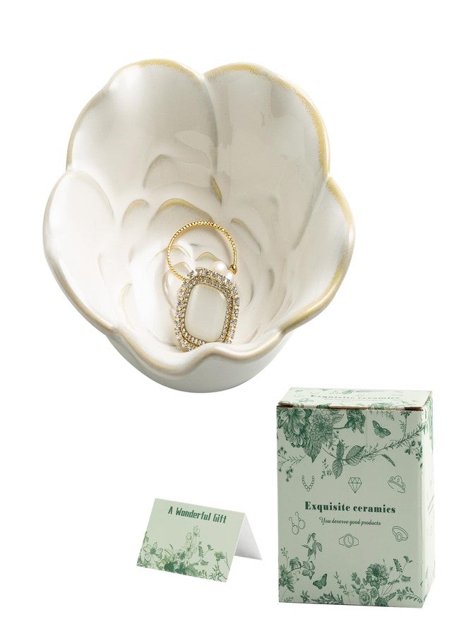 Mecaikru Ceramic Flower Jewelry Dish, Cute Jewelry Tray Vanity Organizer, Trinket Dish for Rings Earrings Keys, Aesthetic Room Decor for Bedroom Nightstand, Valentine's Mothers Day Gifts for Women (white) - Image 1