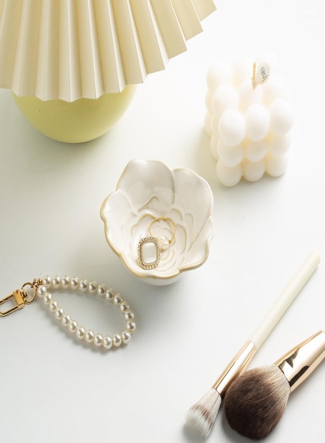 Mecaikru Ceramic Flower Jewelry Dish, Cute Jewelry Tray Vanity Organizer, Trinket Dish for Rings Earrings Keys, Aesthetic Room Decor for Bedroom Nightstand, Valentine's Mothers Day Gifts for Women (white) - Image 2