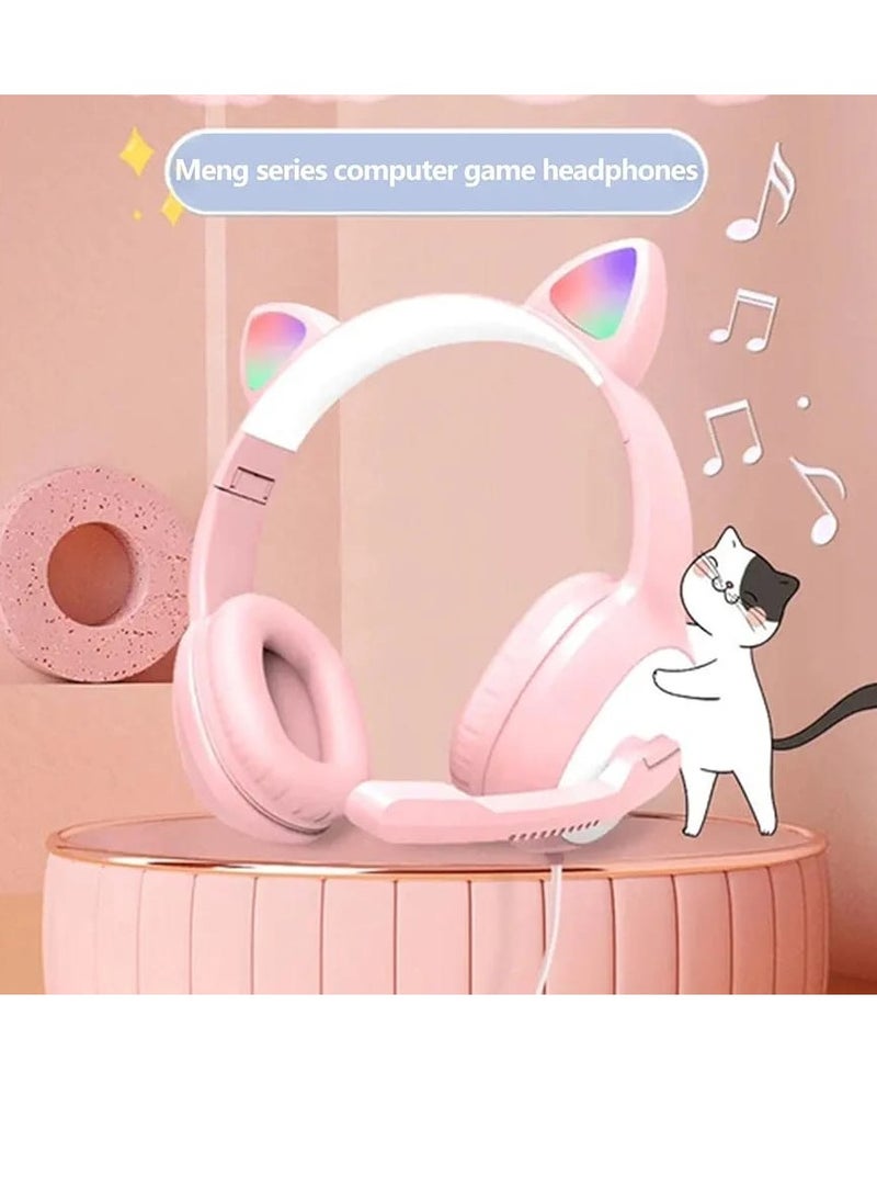 Cat Ear Gaming Wired Headset with LED Light and Microphone - Image 1