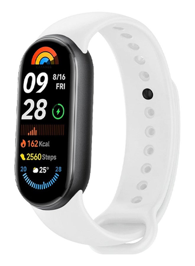 CATANES (لـ Mi Band 8 و 9) حزام بديل رياضي من السيليكون الناعم لسوار ساعة Xiaomi Mi Band 8 و 9 ملحقات للنساء والرجال باللون الأبيض - Image 3