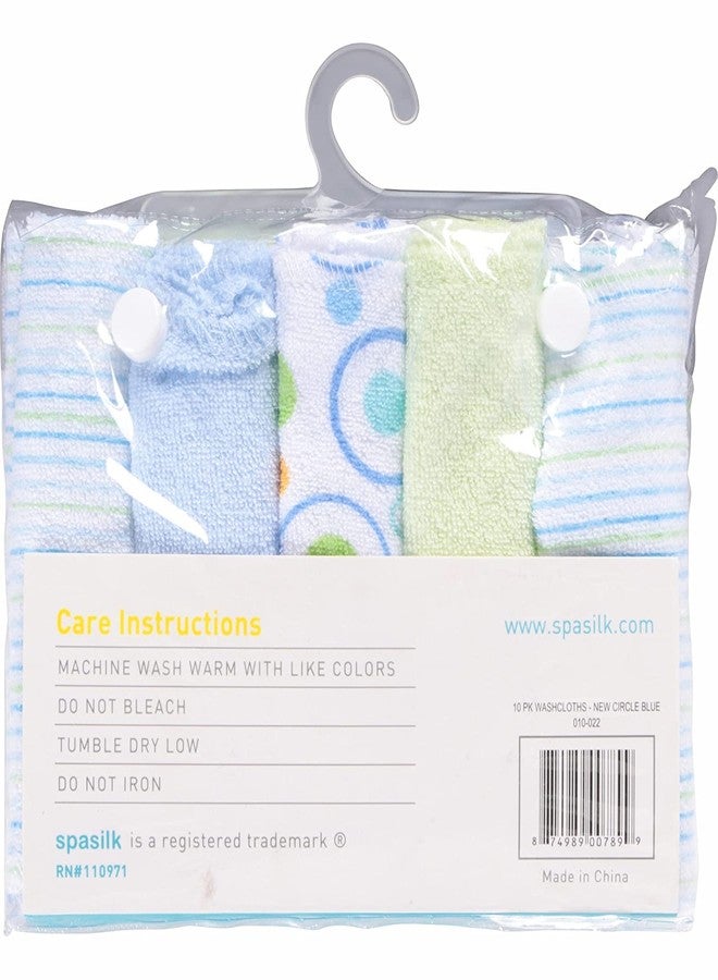 Spasilk Washcloth Wipes Set for Newborn Boys and Girls, Soft Terry Washcloth Set, Pack of 10, Blue Circles - Image 4