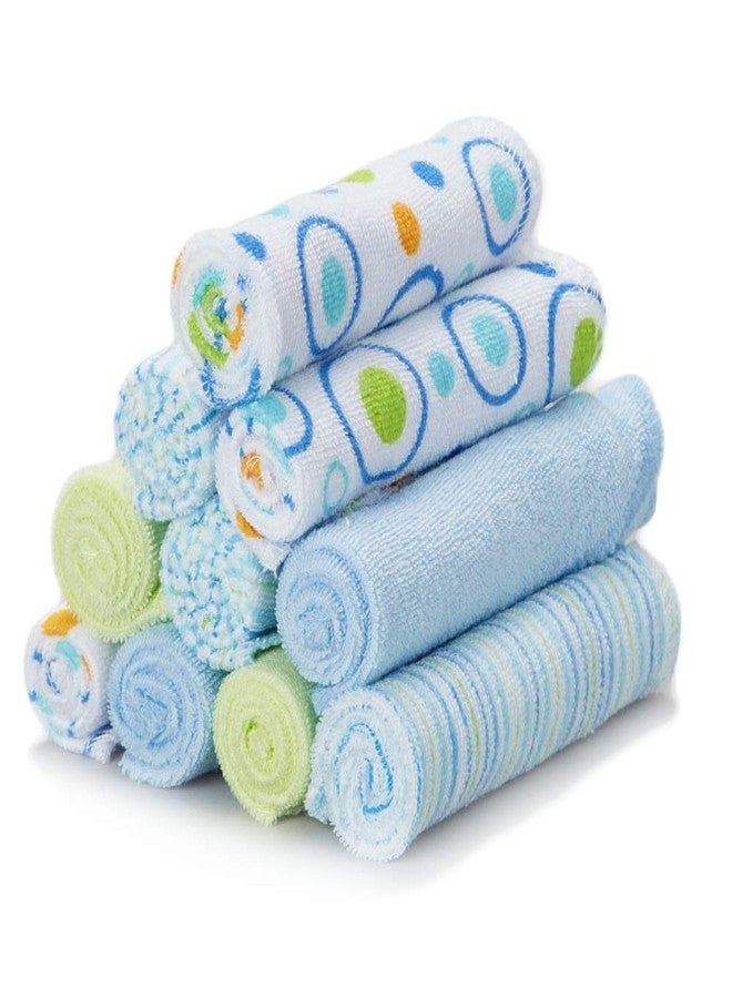 Spasilk Washcloth Wipes Set for Newborn Boys and Girls, Soft Terry Washcloth Set, Pack of 10, Blue Circles - Image 1