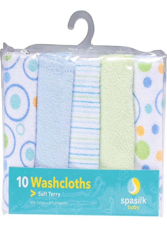 Spasilk Washcloth Wipes Set for Newborn Boys and Girls, Soft Terry Washcloth Set, Pack of 10, Blue Circles - Image 3