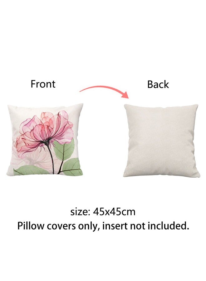 GUSGU Decorative Floral Flower Throw Pillow Covers 45x45cm Decorations Linen Square Pillow Cases Ink Flower Linen Printed Pillowcase Outdoor Sofa Couch Home Bed Decor Cushion Covers Set of 4  - Image 4