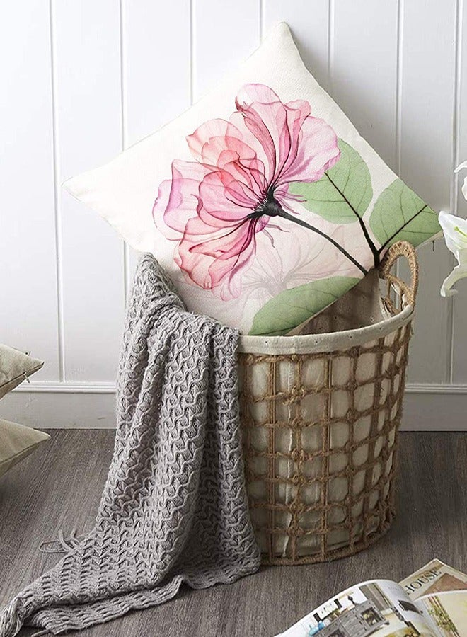 GUSGU Decorative Floral Flower Throw Pillow Covers 45x45cm Decorations Linen Square Pillow Cases Ink Flower Linen Printed Pillowcase Outdoor Sofa Couch Home Bed Decor Cushion Covers Set of 4  - Image 5