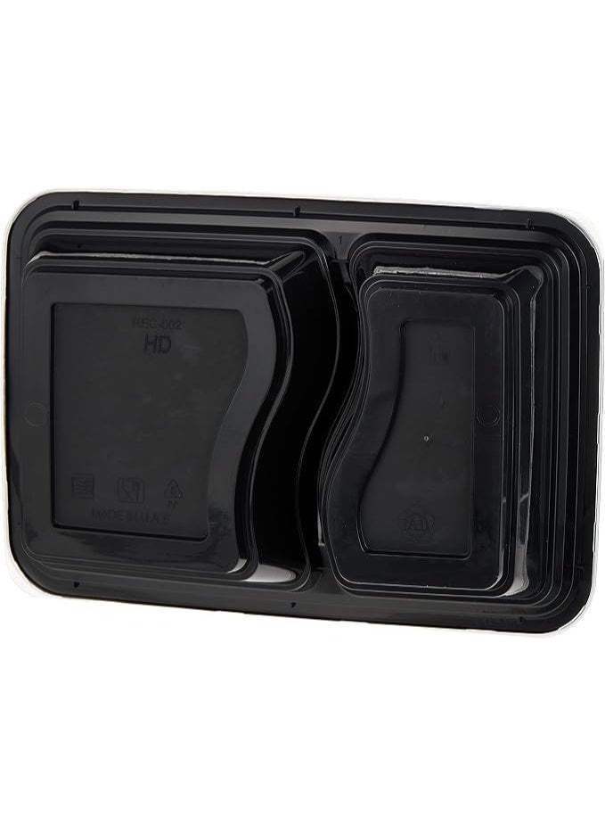 Lynacz Original 48 Pieces Microwave Disposable Container With Lid Rectangular - 2 Compartment Meal Prep Container Set - Plastic Container For Kitchen Food Storage - Take Away Containers For Lunch Boxes - Image 3