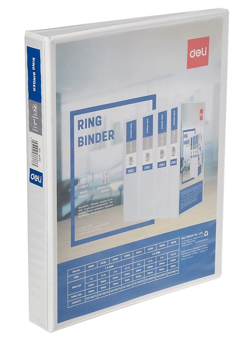 Deli 10-Piece Ring Binder White Two Rings 1Inch Wide  - Image 2