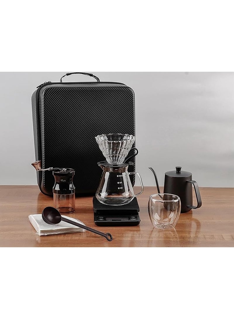 Professional Coffee Brewing Set (15-in-1) – Includes a manual grinder, glass server, stainless steel kettle, scale, thermometer, filters, a cup, and a complete set of accessories for coffee enthusiasts. - Image 3