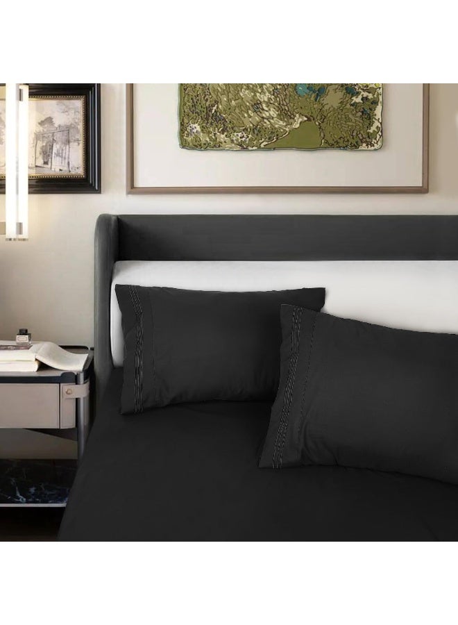 Lirex Pillow Cases (2 Pack), 1800 Thread Count Embroidered Queen Size Soft Brushed Microfiber Pillowcases, Machine Washable Wrinkle Free Breathable (Black, Queen) - Image 5