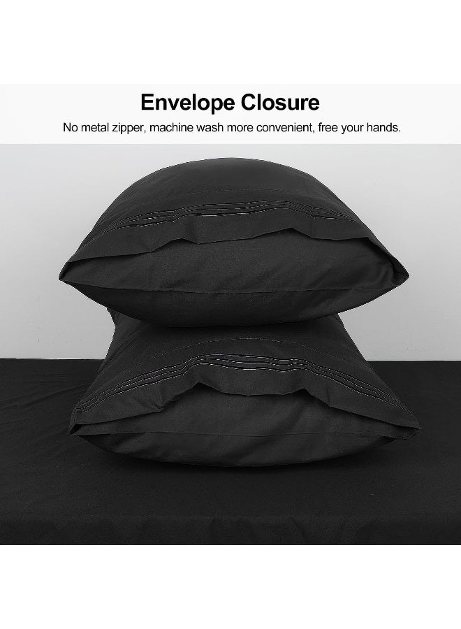 Lirex Pillow Cases (2 Pack), 1800 Thread Count Embroidered Queen Size Soft Brushed Microfiber Pillowcases, Machine Washable Wrinkle Free Breathable (Black, Queen) - Image 4
