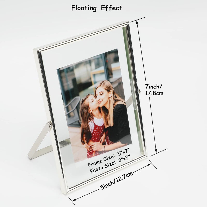 أهاجو Ahago Silver Floating Frame (5 "" x7 "" رأسية) للصورة 4x6 3.5x5 2x3 على الطاولة ، إطار صورة هدية راقية لمهرجان الزفاف أو المكتب د؟ - Image 2