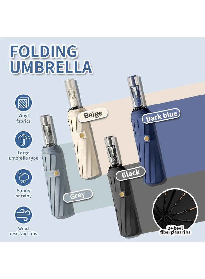 Automatic Folding Umbrella,Large Sunblock Umbrella with 24 Thick Fiberglass Ribs, Durable and Sturdy, Unisex, Black  - Image 2