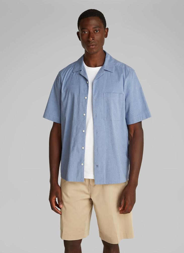 CALVIN KLEIN - Chambray Cuban Short Sleeve Shirt - Image 1