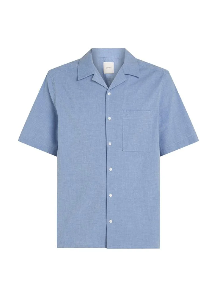 CALVIN KLEIN Chambray Cuban Short Sleeve Shirt
