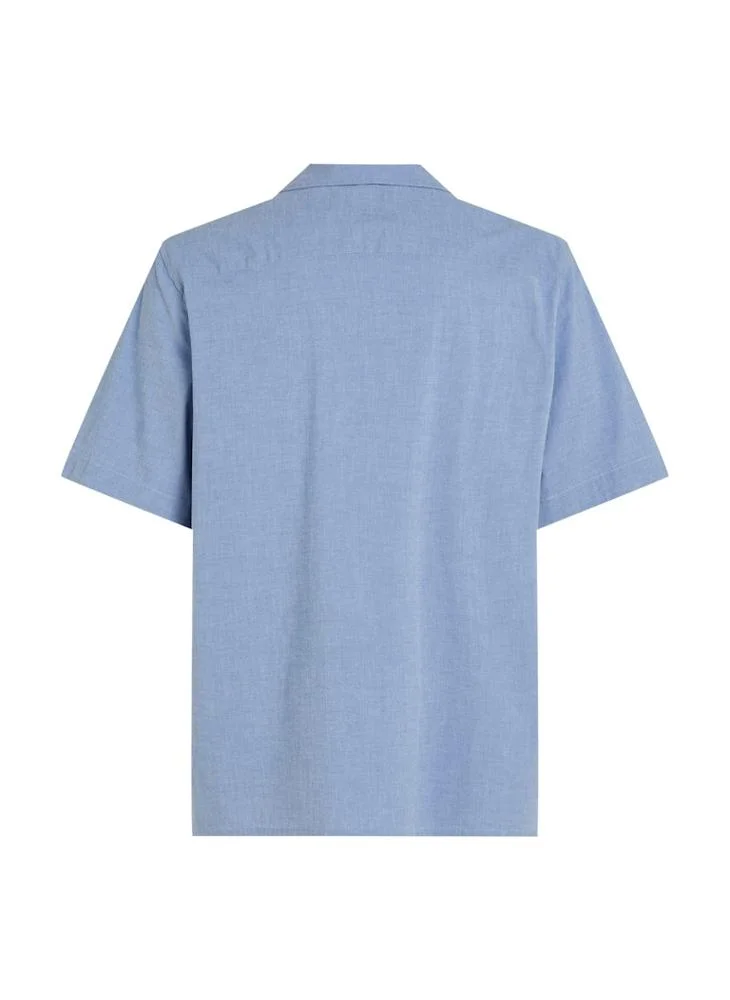 CALVIN KLEIN Chambray Cuban Short Sleeve Shirt