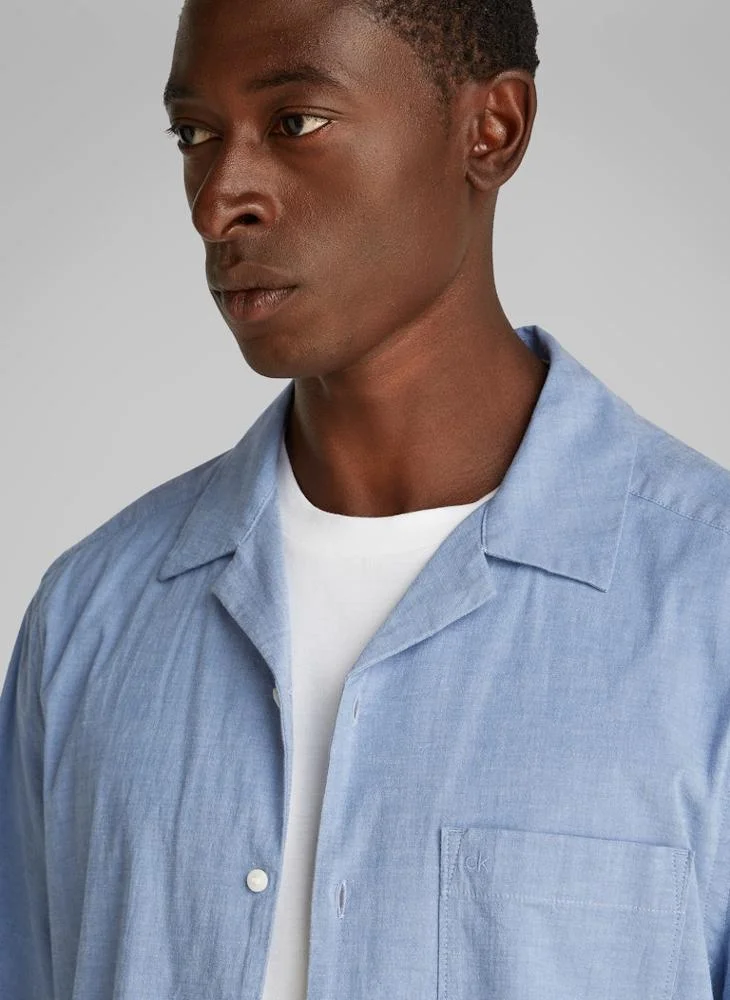 CALVIN KLEIN Chambray Cuban Short Sleeve Shirt