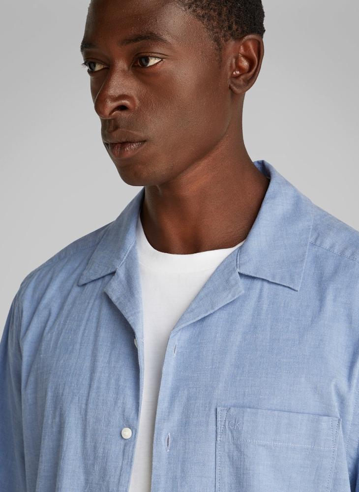 CALVIN KLEIN - Chambray Cuban Short Sleeve Shirt - Image 1