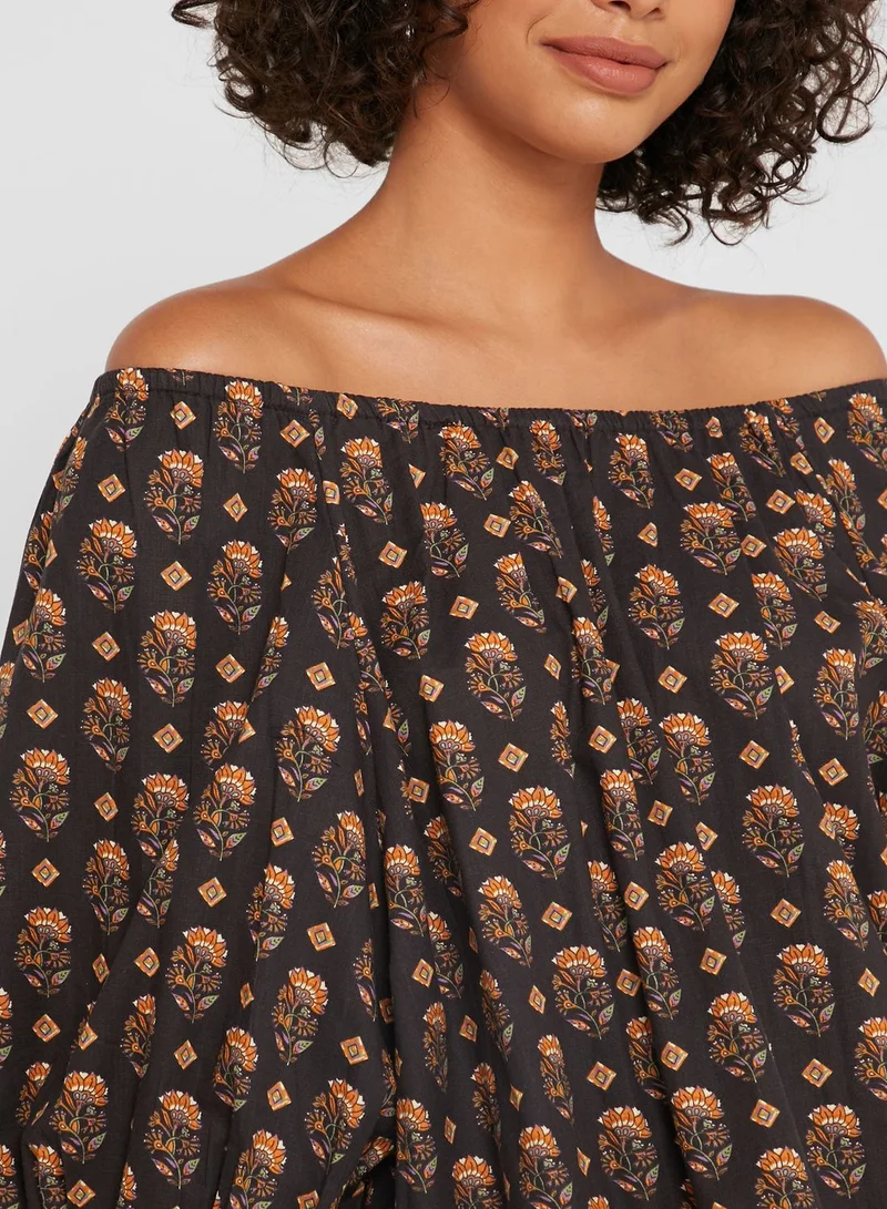 MANGO Puff Sleeves Printed Top