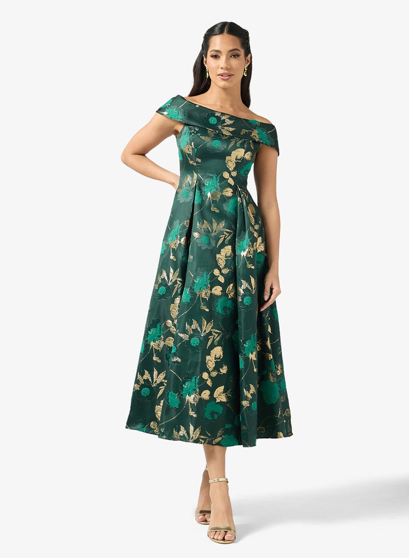 Adrianna Papell Off-Shoulder Floral Midi Dress - Image 1