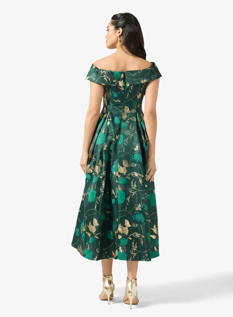Adrianna Papell Off-Shoulder Floral Midi Dress