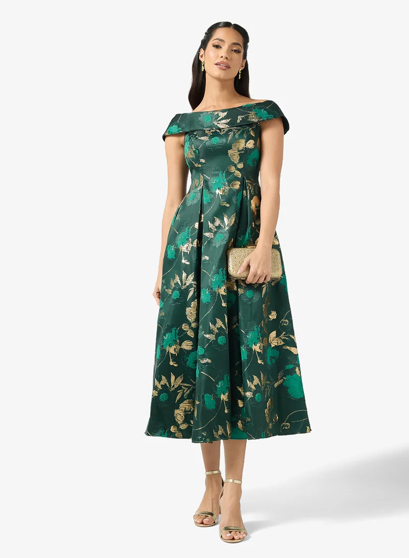 Adrianna Papell Off-Shoulder Floral Midi Dress
