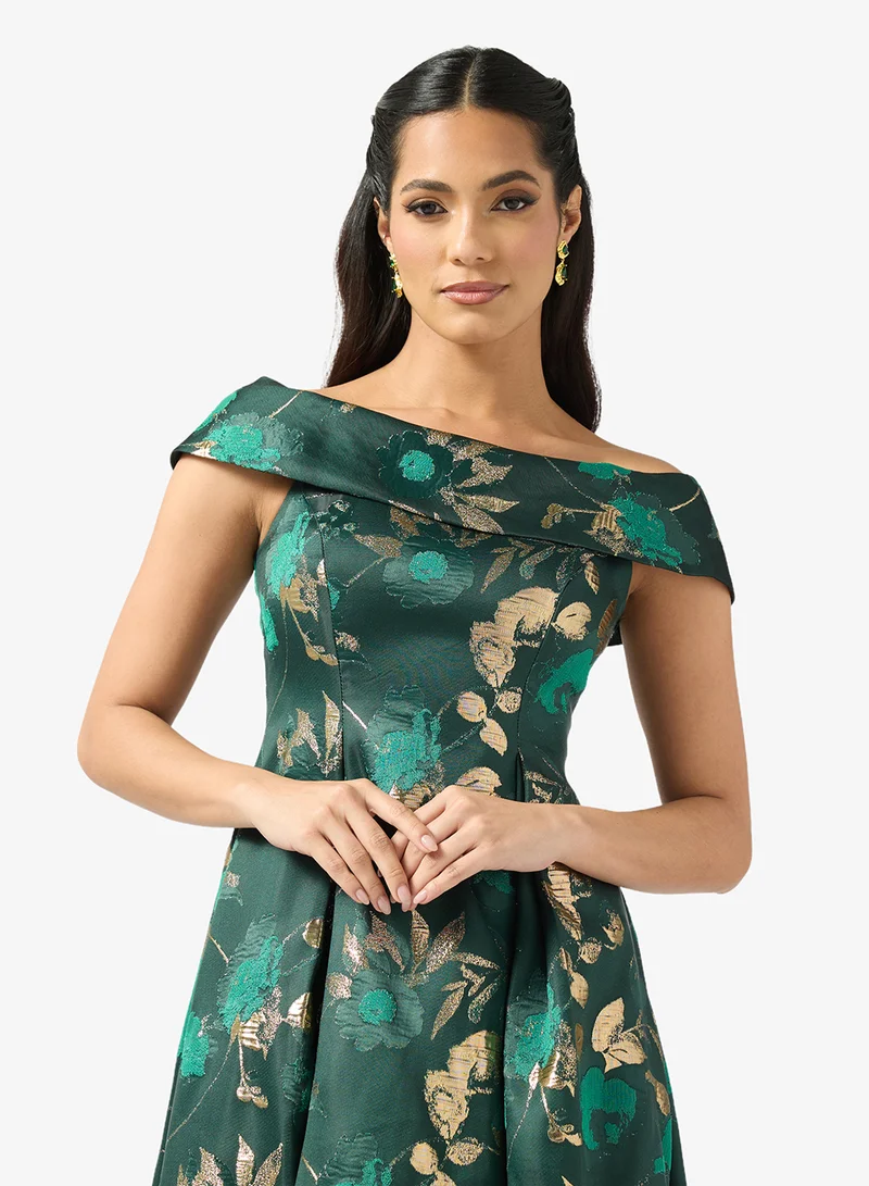 Adrianna Papell Off-Shoulder Floral Midi Dress