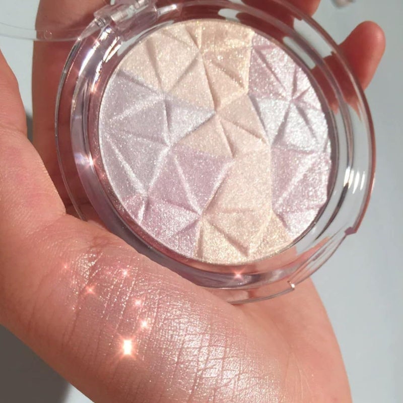 Highlighter Palette Mixed Colors Face Highlighter Powder Crystal Highlight Make up Powder Diamond Champagne Golden Softly Spreadable Highly Pigmented Glitter Face Shimmer 01