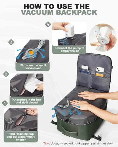 coofay Large Vacuum Backpack Travel with Pump Vacpack Travel Backpack with Vacuum System Compression Backpacks for Travel Easy Vac Pack Carry on Luggage - Image 3
