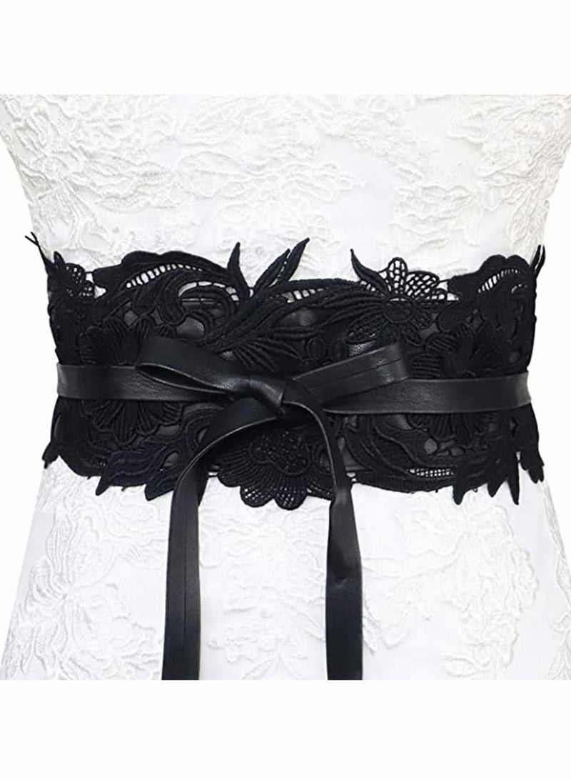 KASTWAVE Women's Lace Waist Belt Wide Faux Leather Bow Tie Corset Belts Elastic Wrap Around Bands - Image 4