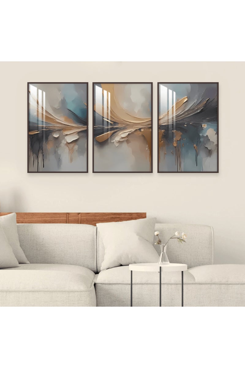 ماركتنا ثلاث لوحات جدارية خشبية بتصميم فني بوهيمي مع إطار وطبقة أكريليك شفافة. - Image 1