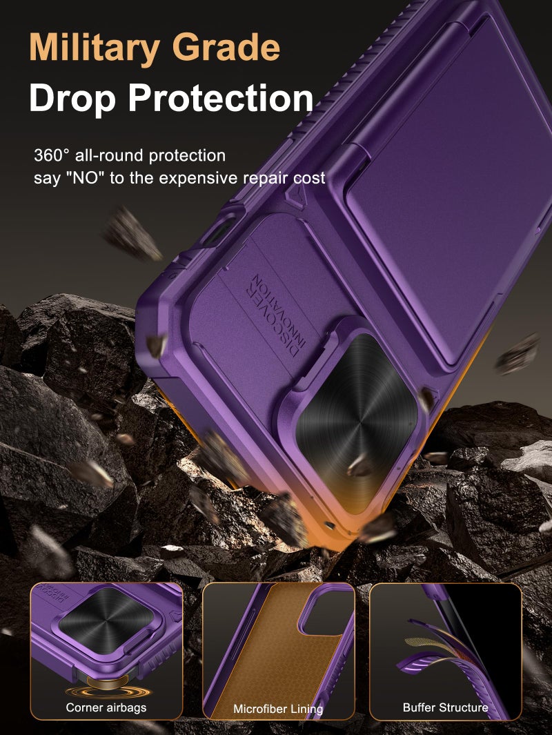 Vihibii for iPhone 14 Pro Max Wallet Case, Built-in Card Holder (4 Cards), [RFID Blocking] & Slide Camera Cover, Military Grade Drop Protection, Rugged Hard Wallet Case, 6.7" 2022, Dark Purple - Image 5