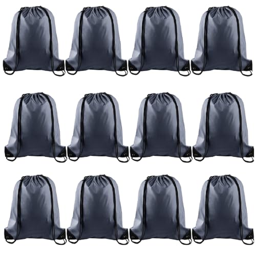 KUUQA 12 Pcs Drawstring Backpack Bags Bulk Gray Drawstring Bag Foldable Gym Bag Sports Cinch Sack String Backpack Storage Bags for Women Men Shopping Gym Travel Sports - Image 1