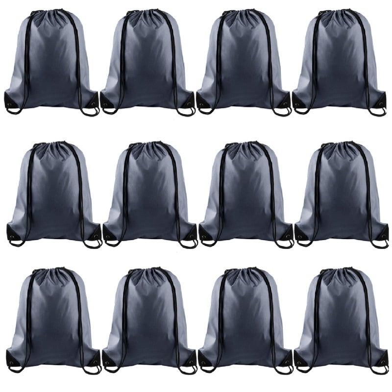 KUUQA 12 Pcs Drawstring Backpack Bags Bulk Gray Drawstring Bag Foldable Gym Bag Sports Cinch Sack String Backpack Storage Bags for Women Men Shopping Gym Travel Sports - Image 2