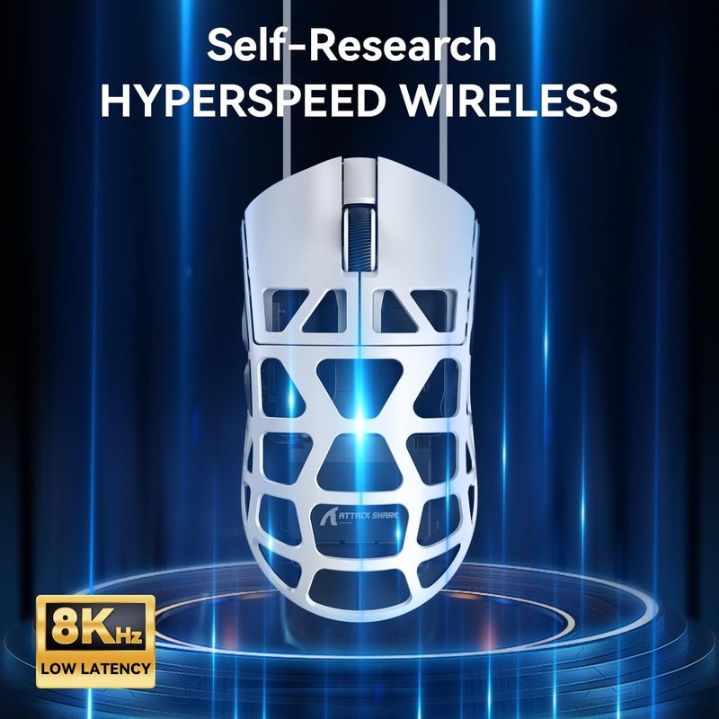 ATTACK SHARK R3 Magnesium Alloy Mouse, Wireless 8K Mouse, 46g SUPERLIGHT Mouse, PixArt PAW3395 Gaming Sensor, BT/2.4G/Wired Gaming Mouse, Adjustable DPI 26000, Office Mice for Win11/Xbox/PS/Mac -White - Image 5