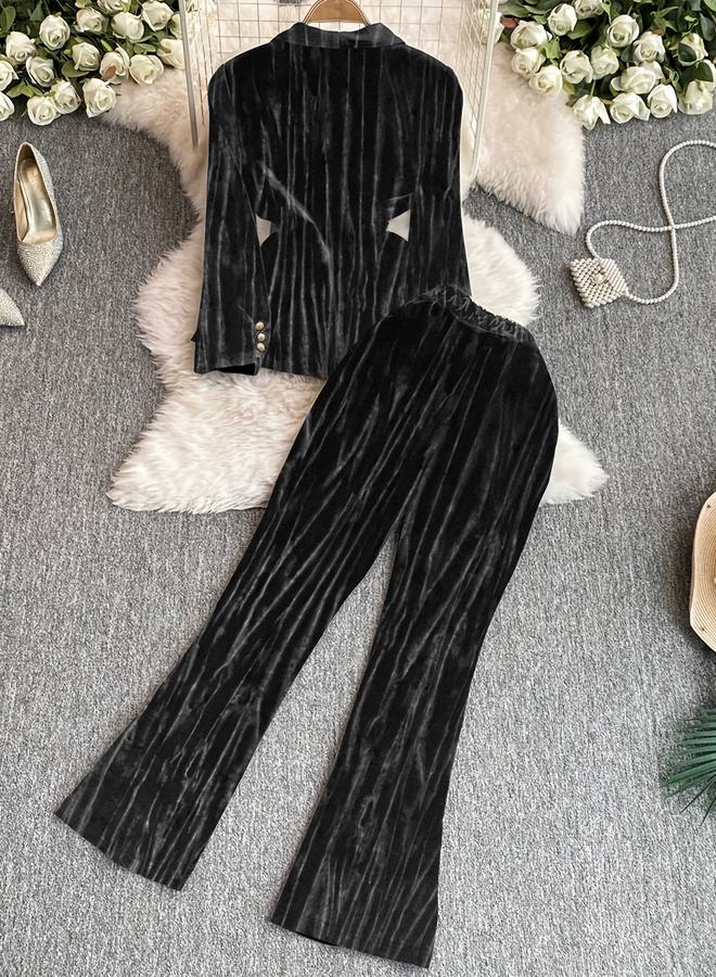 Take Two Black Velvet Blazer and Trousers Co-ords - Image 2