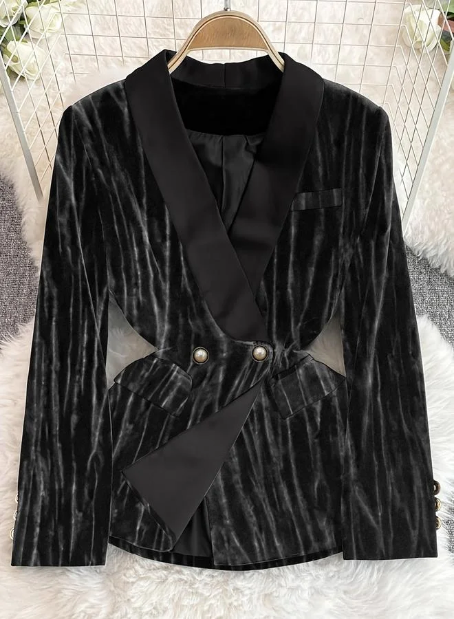 Take Two Black Velvet Blazer and Trousers Co-ords