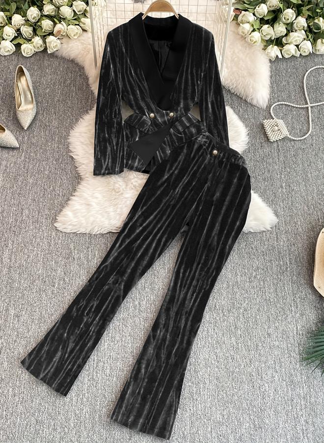 Take Two Black Velvet Blazer and Trousers Co-ords - Image 1