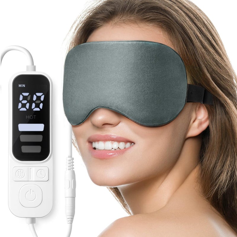 Ezona Heated Eye Mask, Warm Eye Compress Mask, USB Electric Eye Heating Pad with Temperature & Timer Control, Dry Eye Mask for Dry Eyes Blepharitis Sinus Migraine Stye MGD Puffiness Gray - Image 1