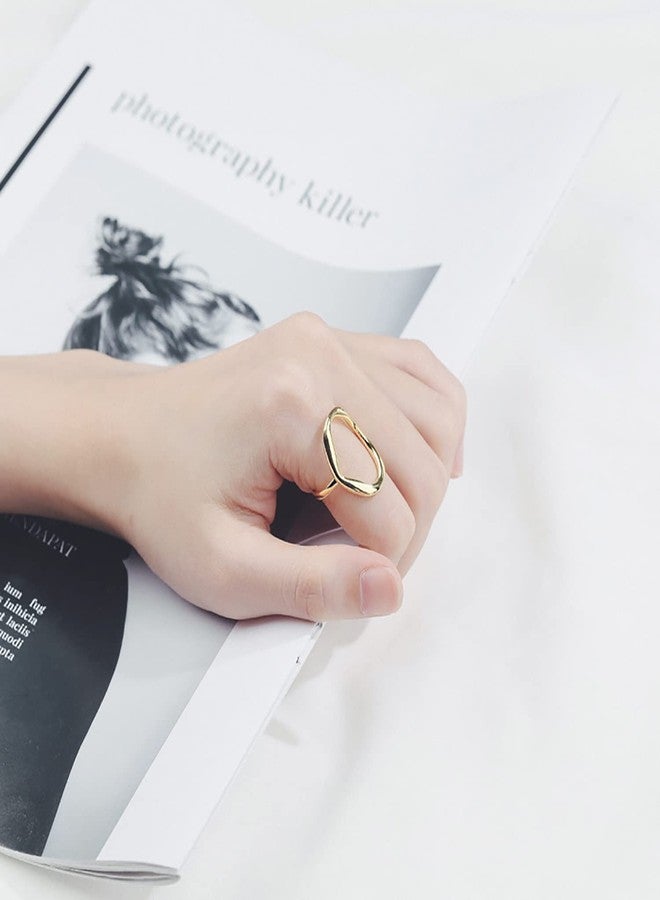 Aktully Oval Round Loop Open Statement Ring for Women Fashion 18K Gold Plated Ring Classic Oval Adjustable Ring Dainty Promise Minimalist Rings Gift for Girls, Copper, No Gemstone - Image 3