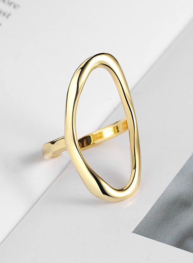 Aktully Oval Round Loop Open Statement Ring for Women Fashion 18K Gold Plated Ring Classic Oval Adjustable Ring Dainty Promise Minimalist Rings Gift for Girls, Copper, No Gemstone - Image 5