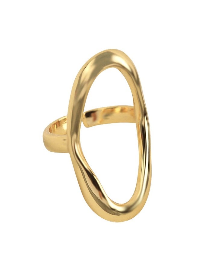 Aktully Oval Round Loop Open Statement Ring for Women Fashion 18K Gold Plated Ring Classic Oval Adjustable Ring Dainty Promise Minimalist Rings Gift for Girls, Copper, No Gemstone - Image 1