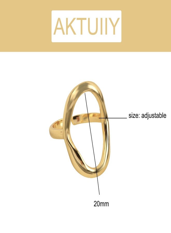Aktully Oval Round Loop Open Statement Ring for Women Fashion 18K Gold Plated Ring Classic Oval Adjustable Ring Dainty Promise Minimalist Rings Gift for Girls, Copper, No Gemstone - Image 4